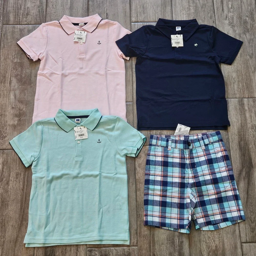 Janie and Jack Polo Shorts Lot of 4 Kids 6 Pink Navy NEW Summer Preppy Nautical